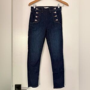 LOFT Dark Blue High-Rise Jeans with Front Button Detail